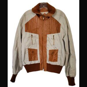 Vintage Sears The Men's Store Tan Faux Leather Bomber Jacket XL VTG